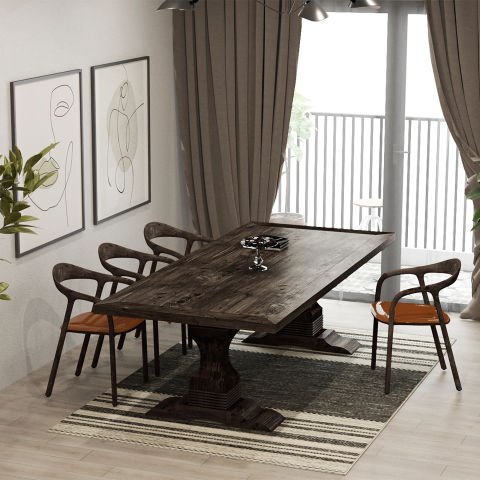 Barbaros Yemek Masası Siyah - Düz Kenarlı - 210x100x75
