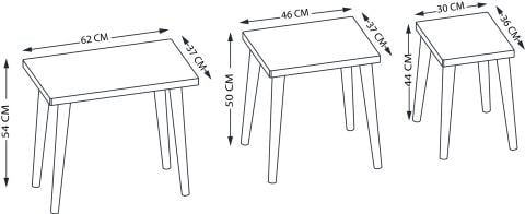 3'lü Meşe Zigon Sehpa