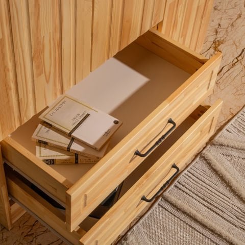 Classy 3 Kapaklı Dikey Çizgili Doğal Ahşap Gardırop