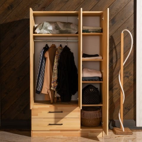 Solid 3 Kapaklı Doğal Ahşap Gardırop