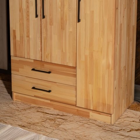 Solid 3 Kapaklı Doğal Ahşap Gardırop