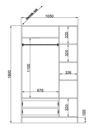 Bohem 3 Kapaklı Oval Çizgili Doğal Ahşap Gardırop