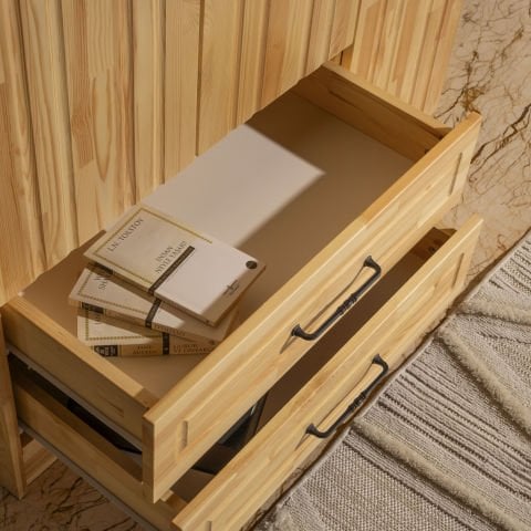 Bohem 3 Kapaklı Oval Çizgili Doğal Ahşap Gardırop