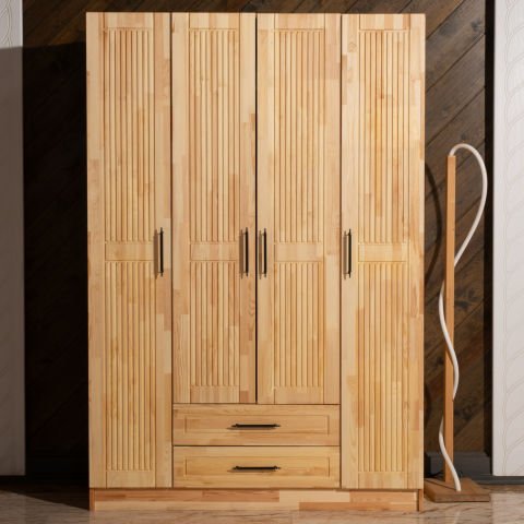 Classy 4 Kapaklı Dikey Çizgili Doğal Ahşap Gardırop