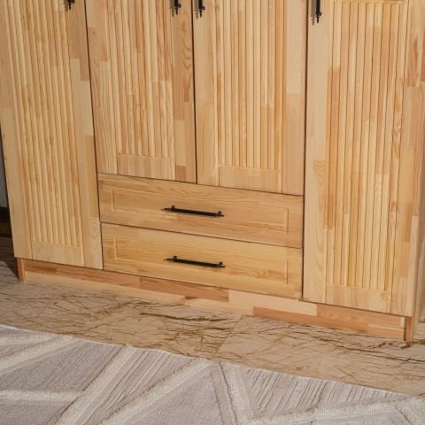 Classy 4 Kapaklı Dikey Çizgili Doğal Ahşap Gardırop