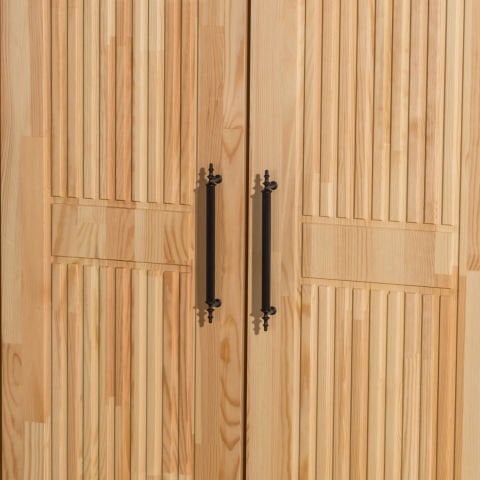 Classy 4 Kapaklı Dikey Çizgili Doğal Ahşap Gardırop