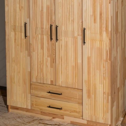 Classy 4 Kapaklı Dikey Çizgili Doğal Ahşap Gardırop