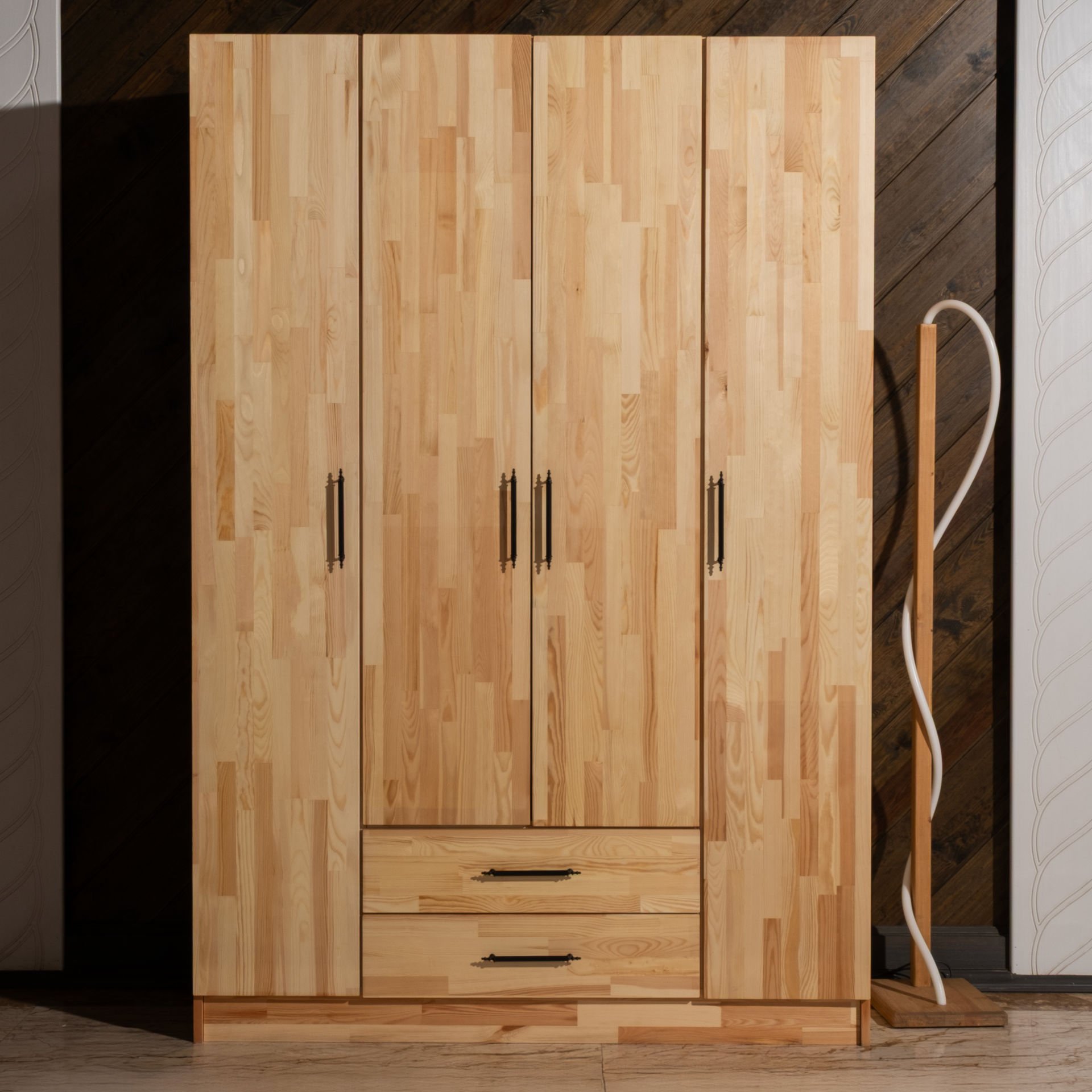 Solid 4 Kapaklı Doğal Ahşap Gardırop