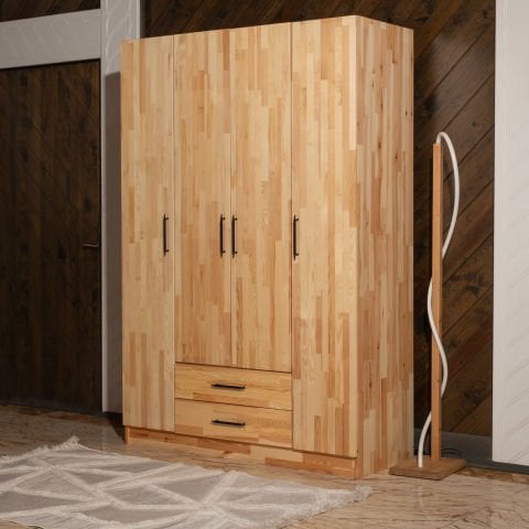 Solid 4 Kapaklı Doğal Ahşap Gardırop