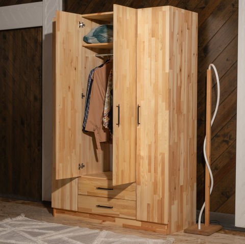 Solid 4 Kapaklı Doğal Ahşap Gardırop