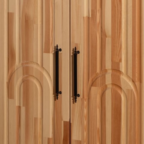 Bohem 4 Kapaklı Oval Çizgili Doğal Ahşap Gardırop