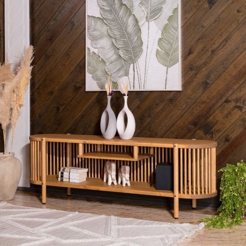 Lathe Açık Raflı Ahşap TV Ünitesi 173×57×39 cm | Masif Çam