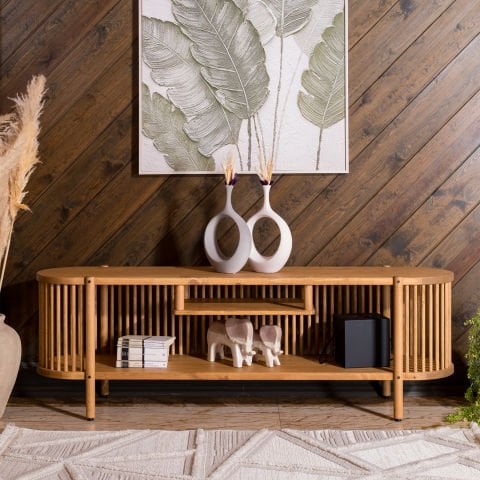 Lathe Açık Raflı Ahşap TV Ünitesi 173×57×39 cm | Masif Çam