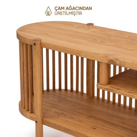 Lathe Açık Raflı Ahşap TV Ünitesi 173×57×39 cm | Masif Çam