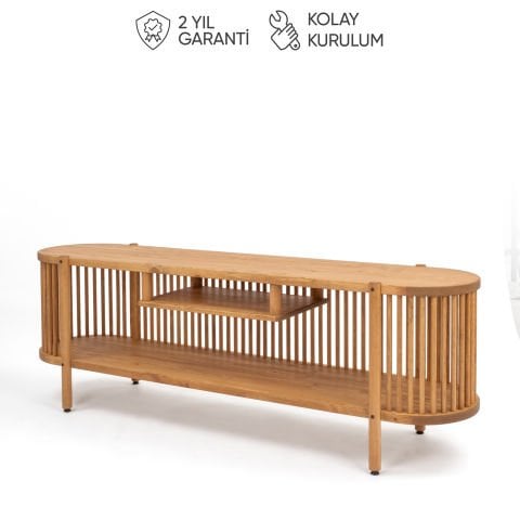 Lathe Açık Raflı Ahşap TV Ünitesi 173×57×39 cm | Masif Çam