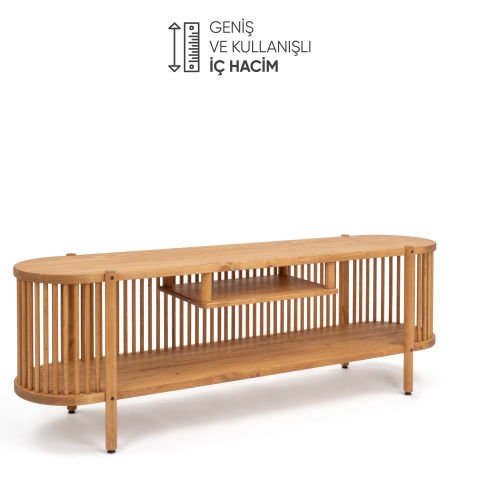 Lathe Açık Raflı Ahşap TV Ünitesi 173×57×39 cm | Masif Çam
