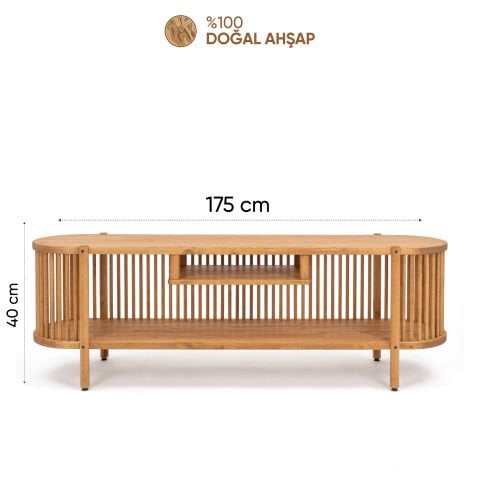 Lathe Açık Raflı Ahşap TV Ünitesi 173×57×39 cm | Masif Çam