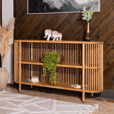 Lathe Açık Raflı Doğal Ahşap Konsol 175×95×39 cm | Masif Çam