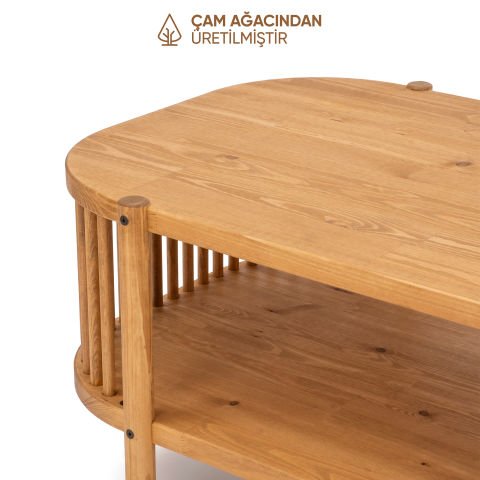 Lathe Doğal Ahşap Orta Sehpa 114×45×60 cm | Oval Çıtalı Modern