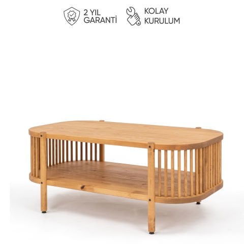 Lathe Doğal Ahşap Orta Sehpa 114×45×60 cm | Oval Çıtalı Modern