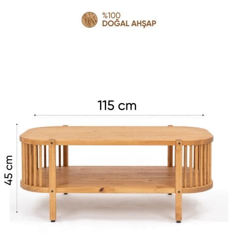 Lathe Doğal Ahşap Orta Sehpa 114×45×60 cm | Oval Çıtalı Modern