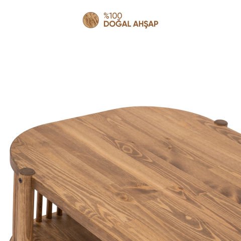 Lathe Doğal Ahşap Orta Sehpa 114×45×60 cm | Oval Çıtalı Modern Koyu Ceviz - 114x45x60