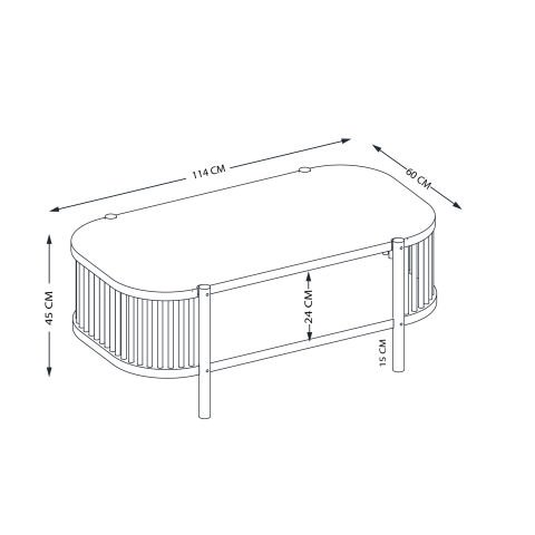 Lathe Doğal Ahşap Orta Sehpa 114×45×60 cm | Oval Çıtalı Modern Koyu Ceviz - 114x45x60
