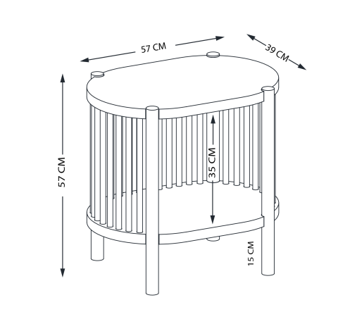 Lathe Doğal Ahşap Yan Sehpa 57×57×39 cm | Oval Çıtalı Modern