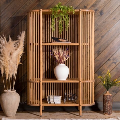 Lathe Açık Raflı Doğal Ahşap Vitrin 172x113x43 cm | Masif Çam