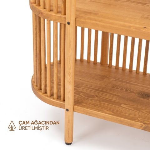 Lathe Açık Raflı Doğal Ahşap Vitrin 172x113x43 cm | Masif Çam