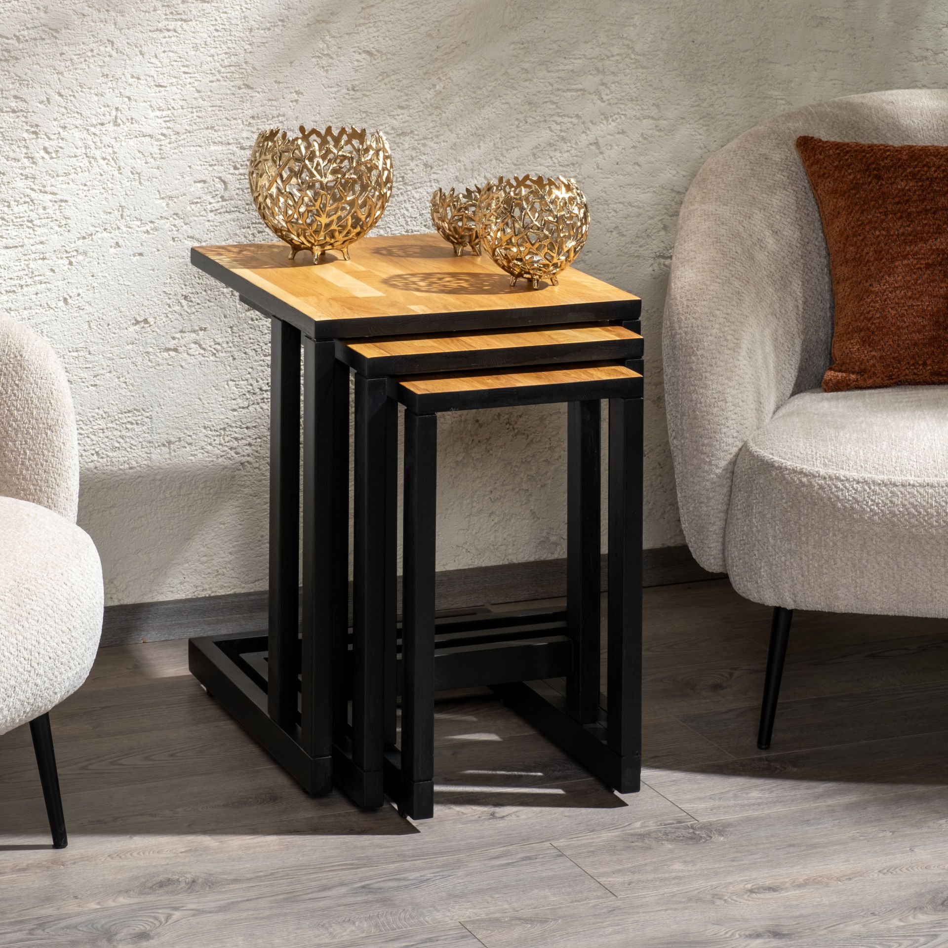 Golden 3'lü Zigon Sehpa Siyah-Natural - Standart Ölçü