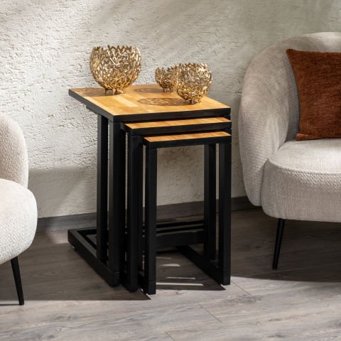 Golden 3'lü Zigon Sehpa Siyah-Natural - Standart Ölçü