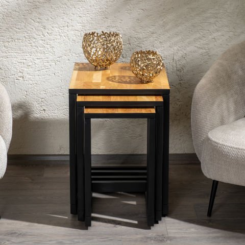 Golden 3'lü Zigon Sehpa Siyah-Natural - Standart Ölçü