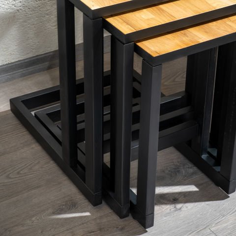Golden 3'lü Zigon Sehpa Siyah-Natural - Standart Ölçü