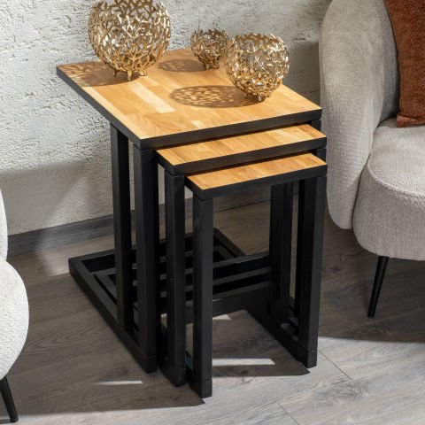 Golden 3'lü Zigon Sehpa Siyah-Natural - Standart Ölçü