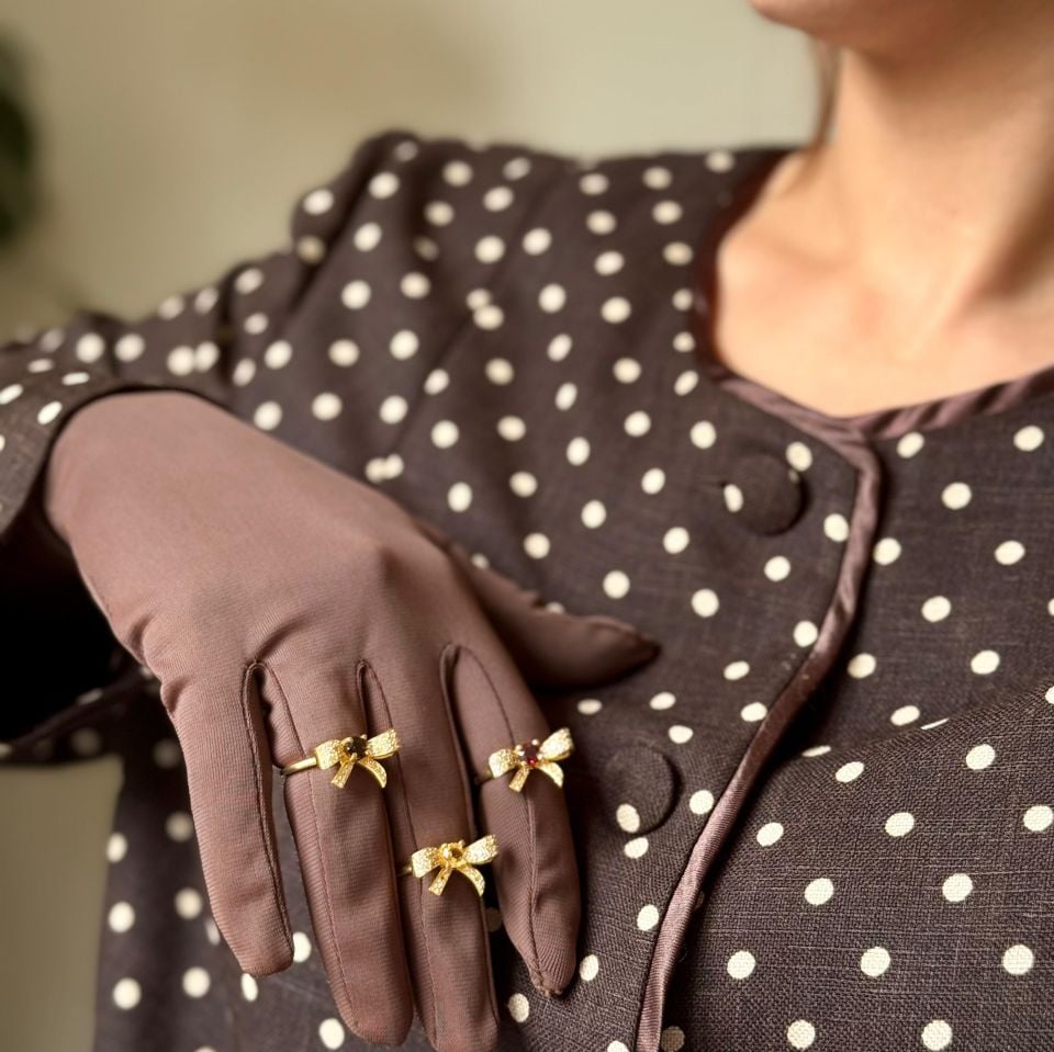 BOW TIE SMOKY QUARTZ GOLD PLATED SILVER RING