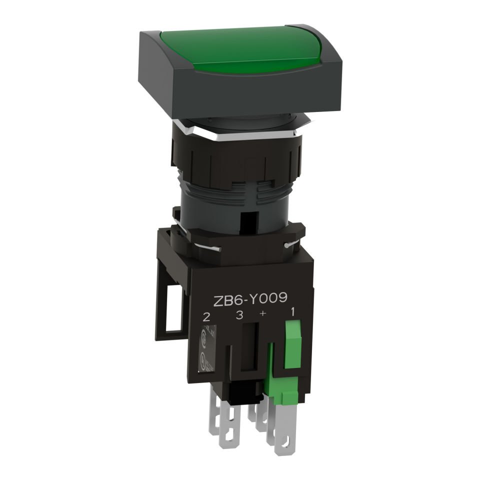 Schneider 16MM 12-24V Yeşil Işıklı Dikdörtgen Yaylı Buton 1NA