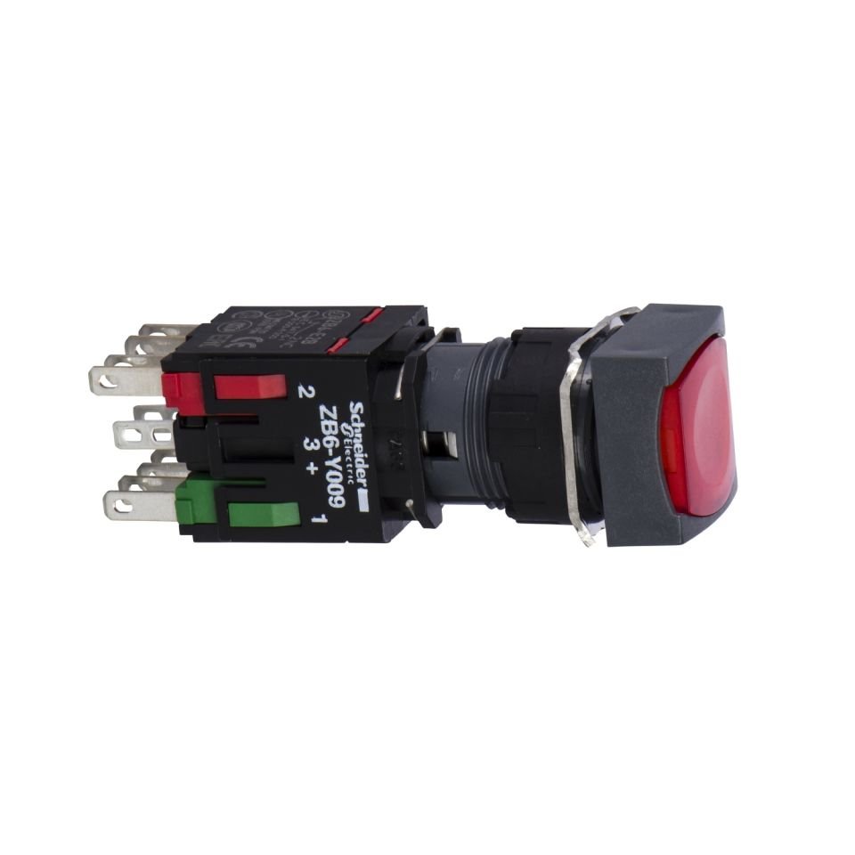 Schneider 16MM 12-24V Kırmızı Işıklı Kare Yaylı Buton 1NA