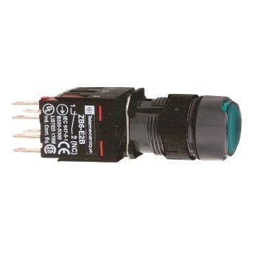 Schneider 16MM 12-24V Yeşil Işıklı Yuvarlak Yaylı Buton 1NA