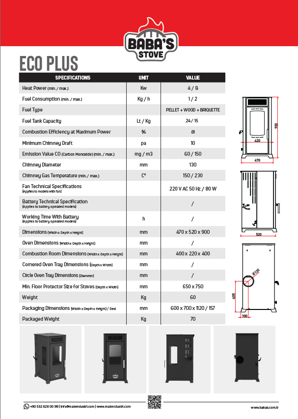 ECO PLUS 8 KW / MANUEL PELET VE ODUN SOBASI / BABA'S STOVE
