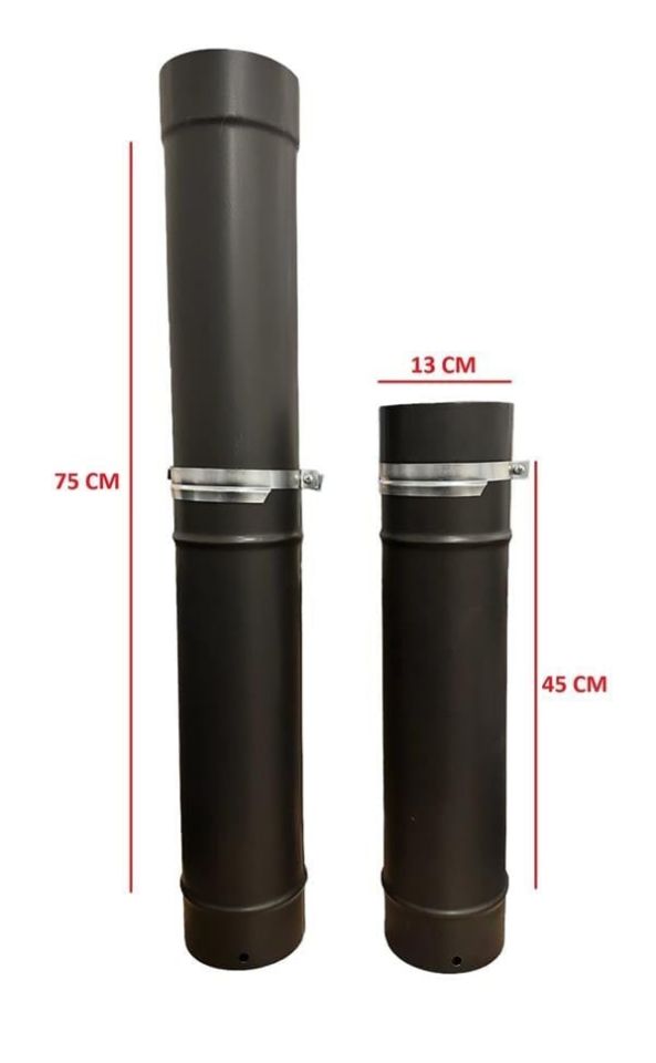 AYARLANABİLİR SOBA BORUSU / BOY: 45<->75 CM / ÇAP: 13 CM / MAT SİYAH EMAYE / BABA'S STOVE