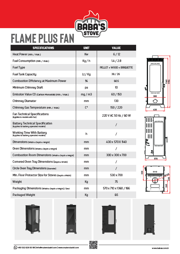 FLAME PLUS FAN 12 KW / MANUEL PELET VE ODUN SOBASI / BABA'S STOVE