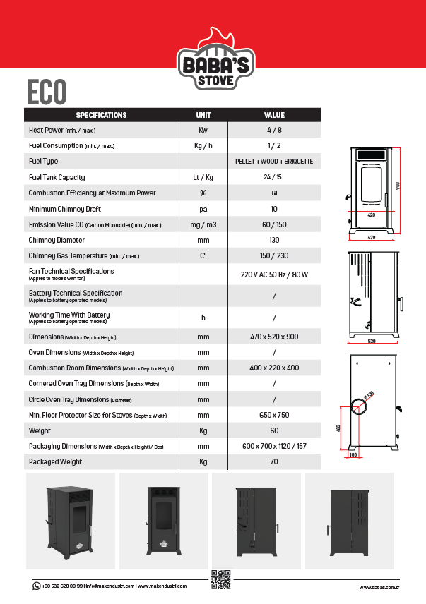ECO 8 KW / MANUEL PELET VE ODUN SOBASI / BABA'S STOVE