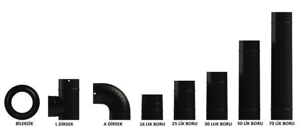 33 LÜK SOBA BORUSU / BOY: 27 CM / ÇAP: 13 CM / MAT SİYAH EMAYE / BABA'S STOVE