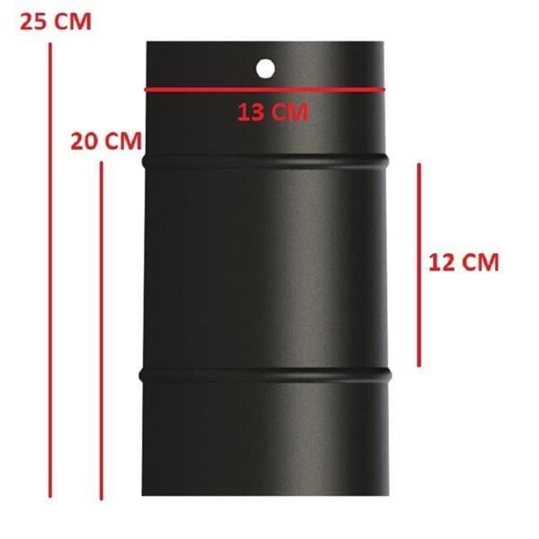 25 LİK SOBA BORUSU / BOY: 20 CM / ÇAP: 13 CM / MAT SİYAH EMAYE / BABA'S STOVE