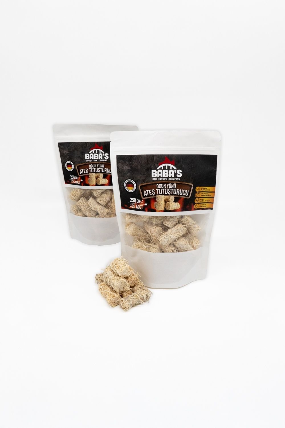 ODUN YÜNÜ TUTUŞTURUCU / BBQ, MANGAL, SOBA, ŞÖMİNE TUTUŞTURUCU / 32 ADET-450 GR / BABA'S BBQ