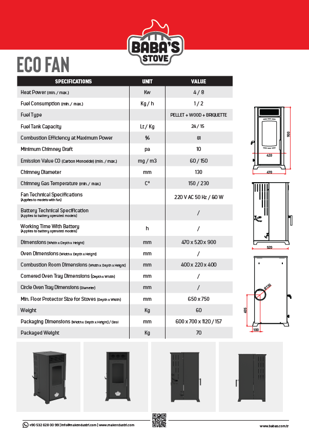 ECO FAN 8 KW / MANUEL PELET VE ODUN SOBASI / BABA'S STOVE