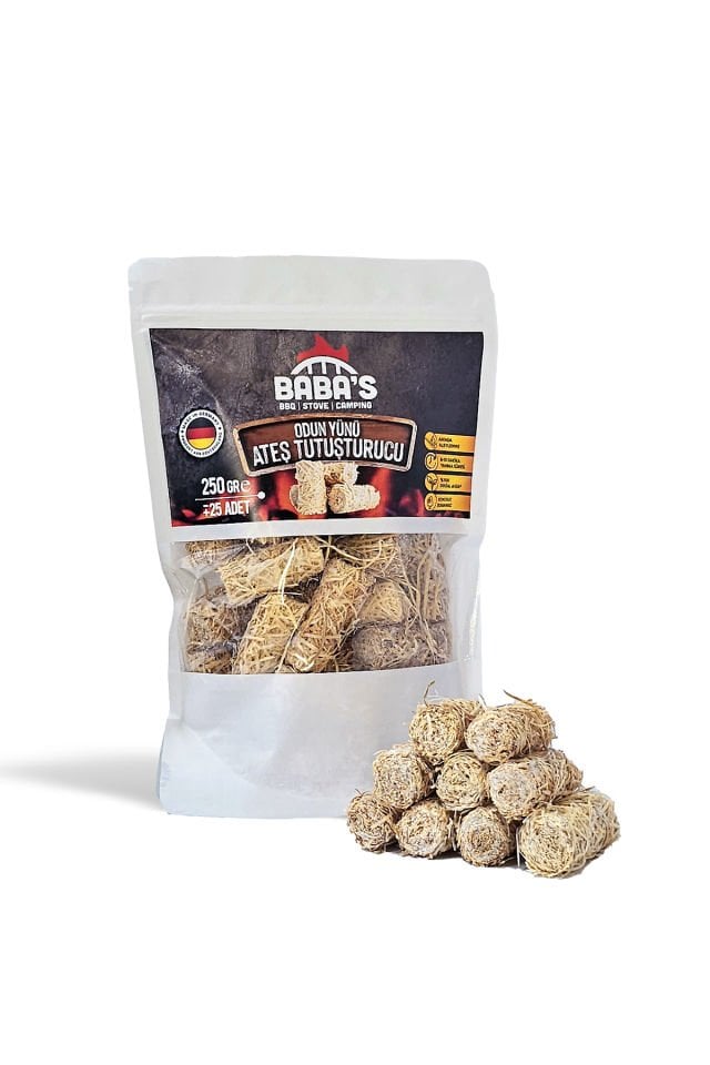 ODUN YÜNÜ TUTUŞTURUCU / BBQ, MANGAL, SOBA, ŞÖMİNE TUTUŞTURUCU / ≈25 AD - 250 GR / BABA'S BBQ