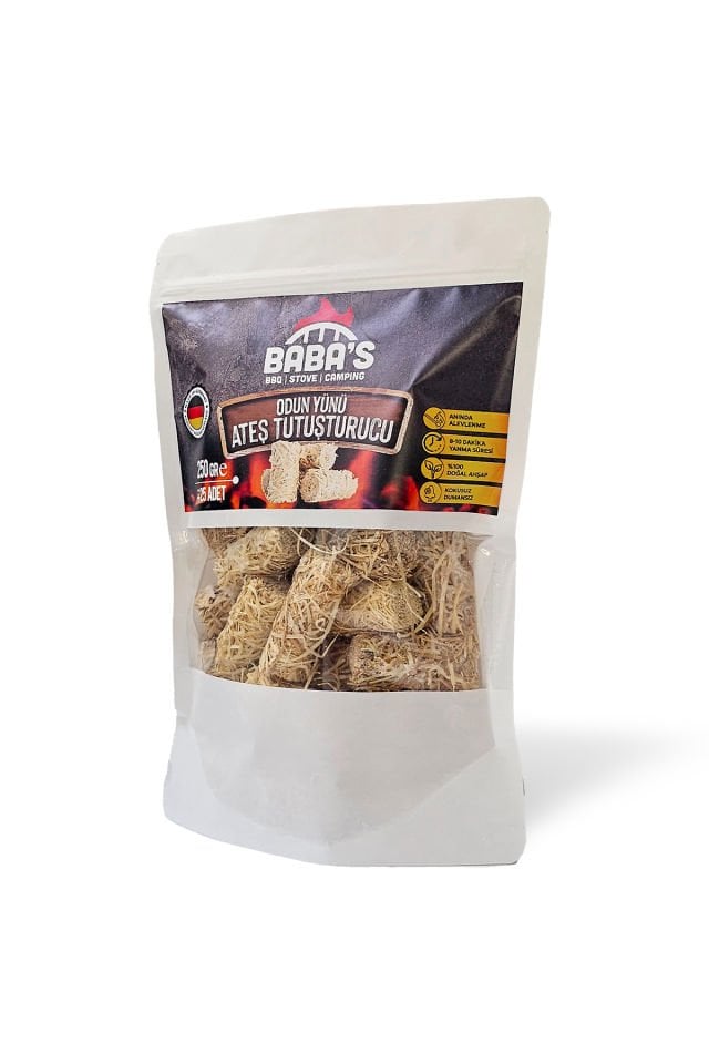 ODUN YÜNÜ TUTUŞTURUCU / BBQ, MANGAL, SOBA, ŞÖMİNE TUTUŞTURUCU / ≈25 AD - 250 GR / BABA'S BBQ