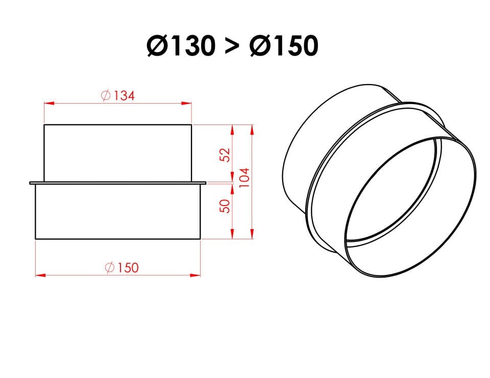 BACA REDÜKSİYON / BOY: 10.5 CM, ÇAP: 13>15 CM / MAT SİYAH BOYALI / BABA'S STOVE
